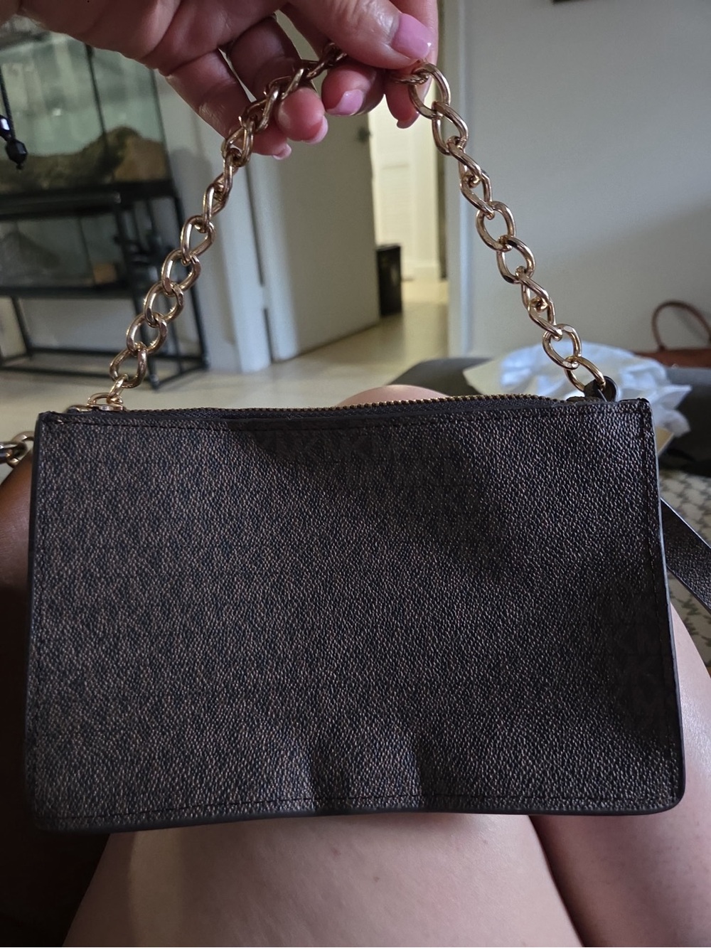 Michael Kors Brown Logo-Print Chain Crossbody Bag